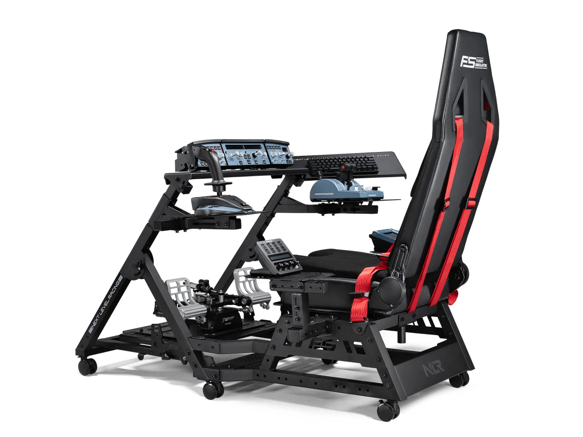 How much does a flight simulator cost: Next Level Racing Flight Simulator Pro cockpit, shown with flight controls that are sold separately